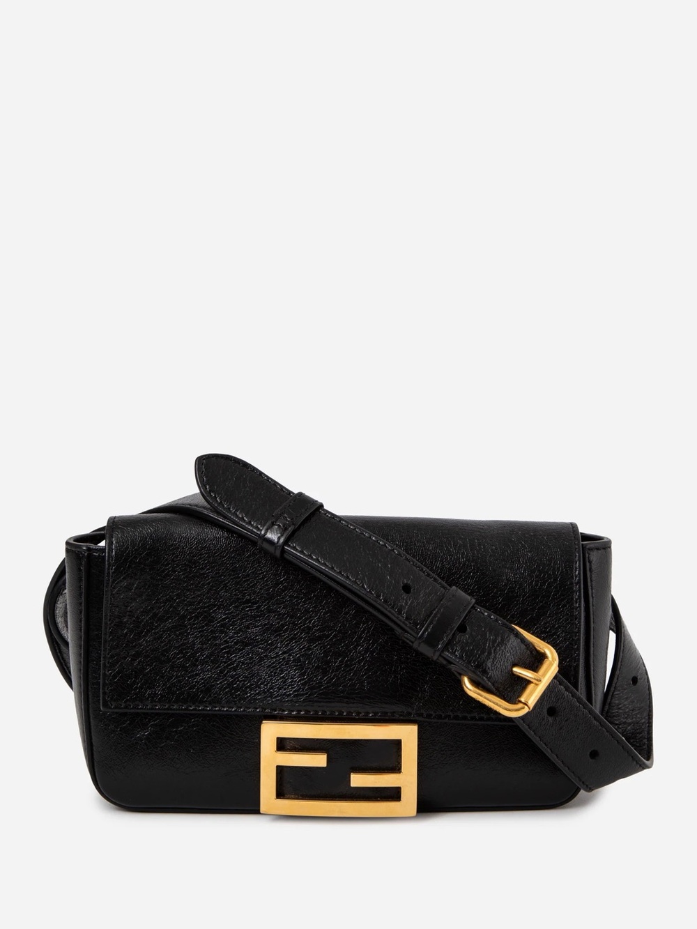 Fendi Black Leather FF Logo Baguette Belt Bag